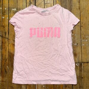 Puma T Shirt Girls‎ Medium Pink Short Sleeve Crew Neck Pullover Graphic Tee